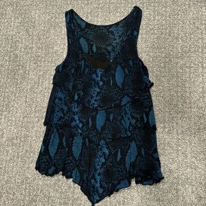 Blue Snake Print Express Ruffle Top